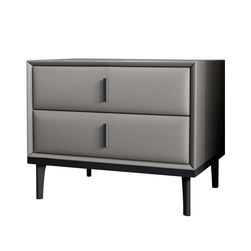 

Minimalist bedside table leather all solid wood simple modern bedroom storage bedside table