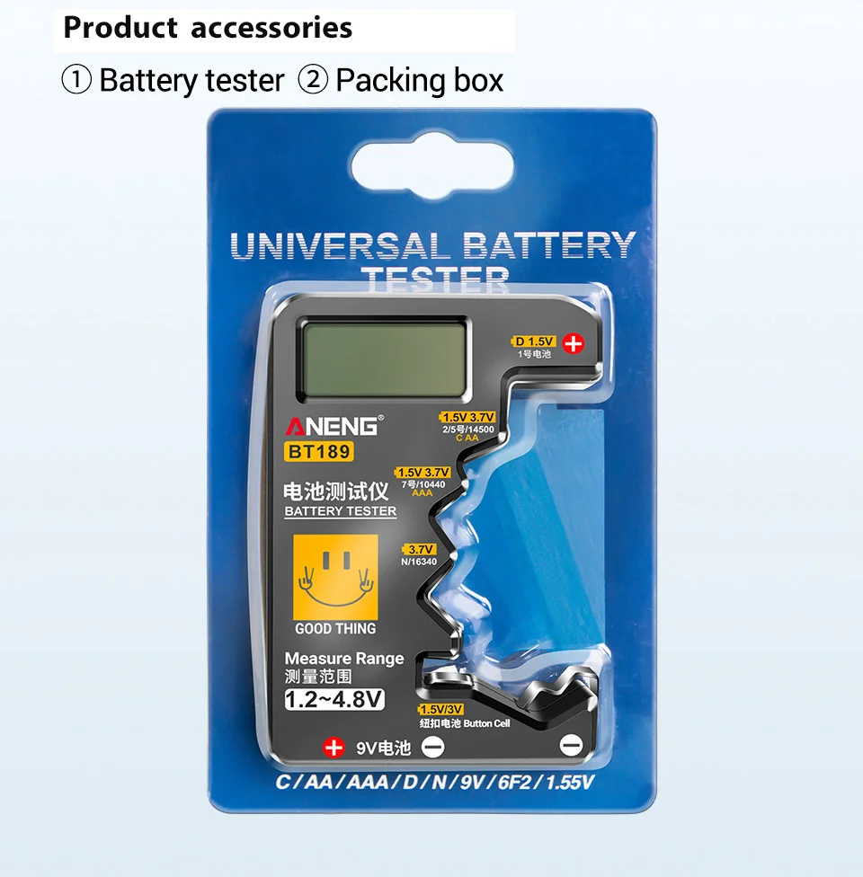 ANENG BT189 Knopfzelle Tester Power Bank Detektoren 9V N D C AA AAA Universal Haushalt LCD Display Batterie tester Werkzeuge – Detail 12