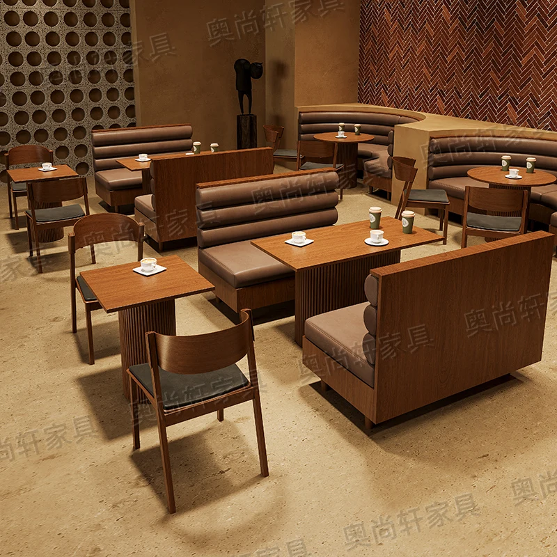 Cafe booth sofa commercial dining table and chairs restaurant bar milk tea shop solid wood leisure reception seat