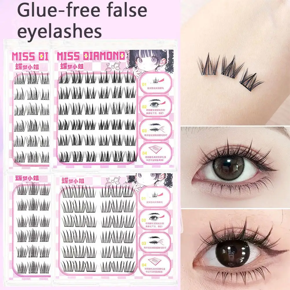 رموش صناعية خالية من الغراء، رموش صناعية على الطراز الطبيعي قابلة لإعادة الاستخدام مناسبة للمبتدئين مجموعات رموش صمغ ذاتية الصنع