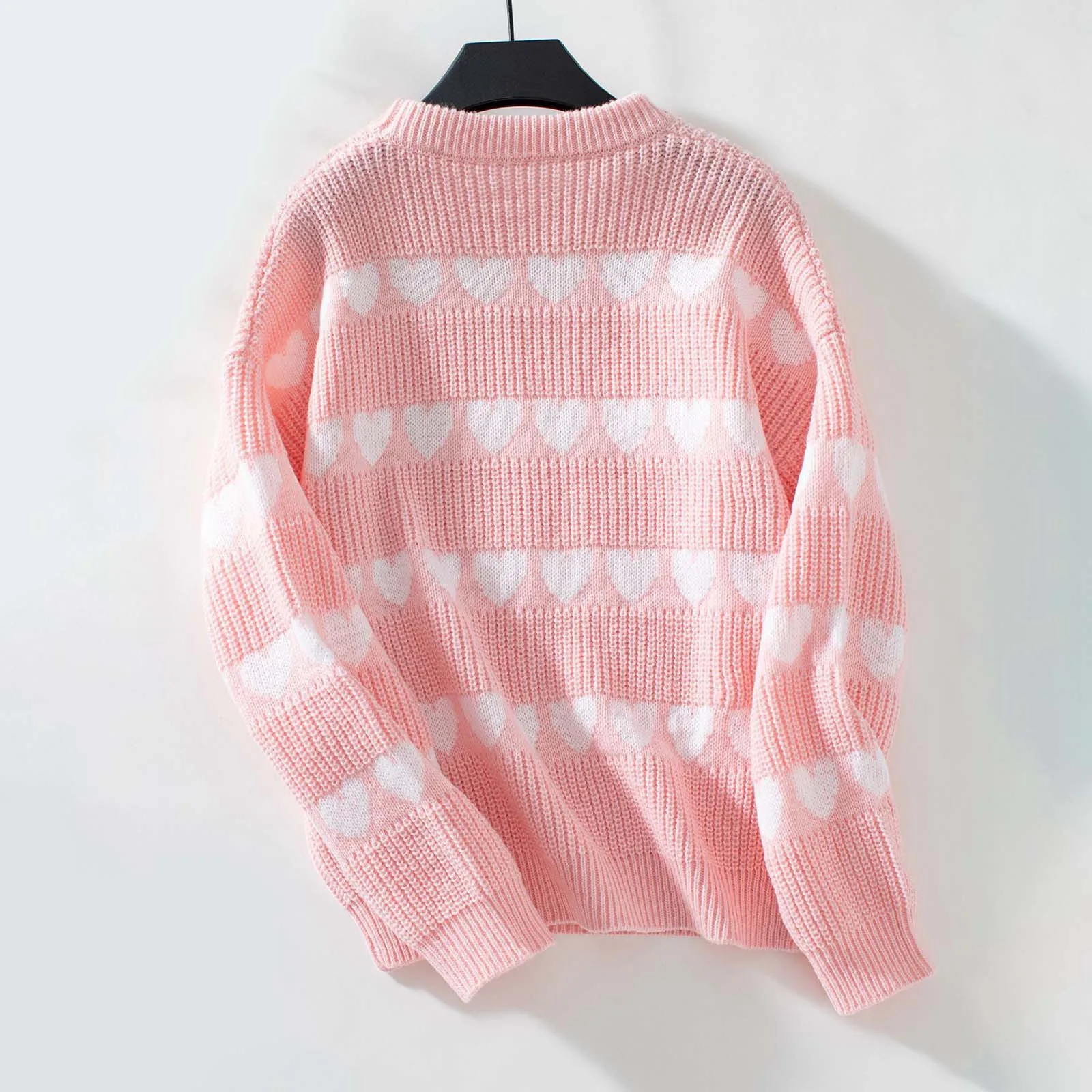 Women Lovely Beautiful Knitted Sweater Love Pattern Fashion Warm Comfortable Pullover Crewneck Long Sleeve Casual All-Match Top