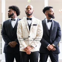 Classic Jacquard Groomsmen Groom Tuxedos Shawl Lapel Men Suits Wedding Best Man Blazer Jacket Pants Set Terno Masculino