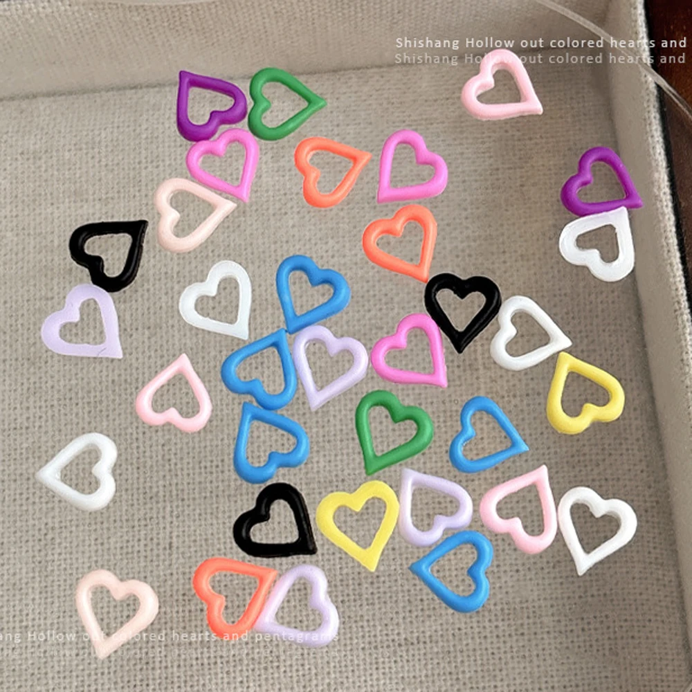 100Pcs Mixed Colorful Star Heart Nail Art Charms 3D Resin Ice Transparency Hollowed Love Nail Decoration Kawaii DIY Nail Parts