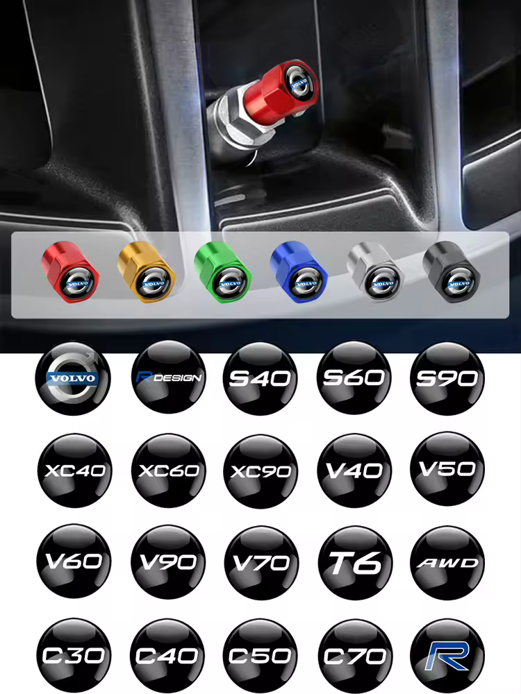 4 Peças Tampas de Válvula de Pneu de Carro Universais para Volvo RDESIGN AWD S40 S60 S90 XC40, Decorativas, à Prova de Poeira e Água