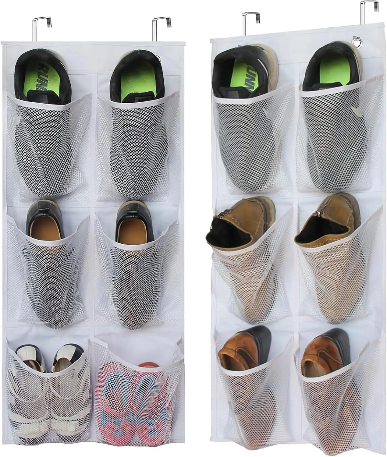 Organisateur de chaussures étroit au-dessus de la porte, paquet de 2 avec poches en maille transparente pour placard, salle de bain, camping-car et camping (blanc)