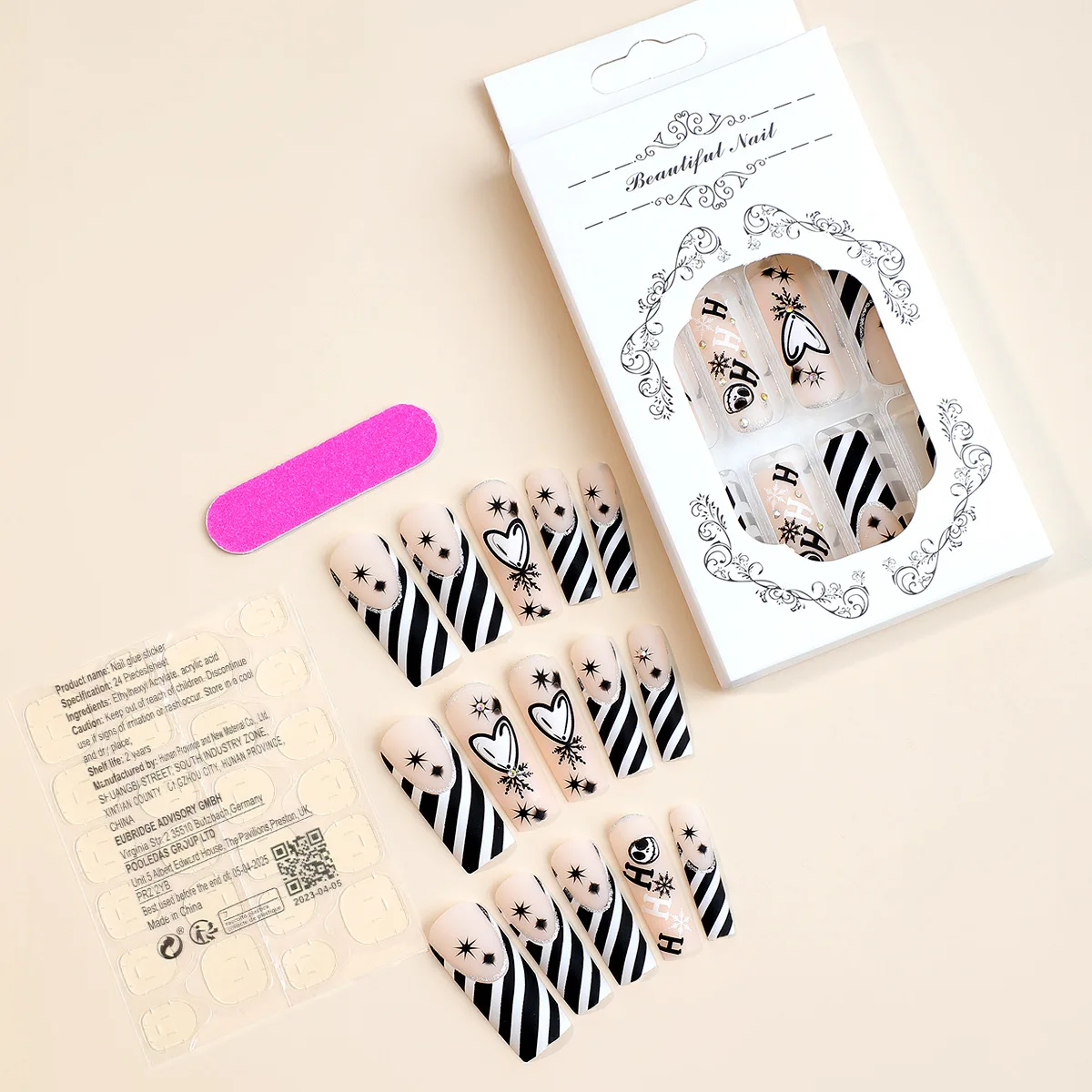 Gruselige Blutschädel-Kunstnägel, langer Sarg, Ballett, Halloween-Stil, künstliche Nägel, 24 Stück, tragbar, zum Aufdrücken von Nagelspitzen als Halloween-Geschenk – Detail 9