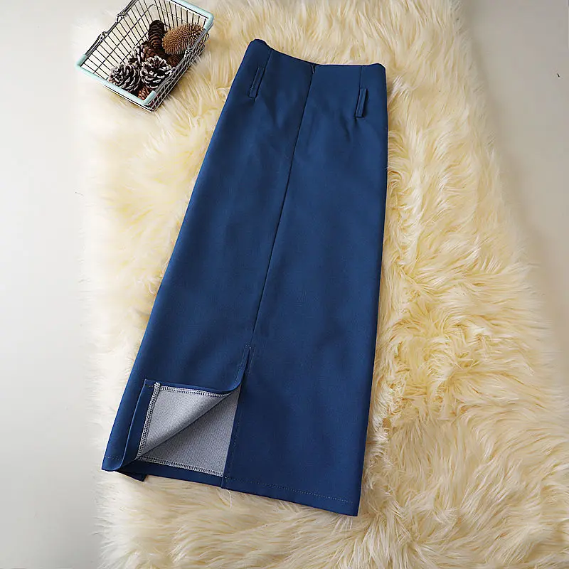 Bodycon Business Pencil Blue Split Skirts A Line White Zip Up Maxi Long Black Jupe Faldas Korean Style Female High Waist Clothes