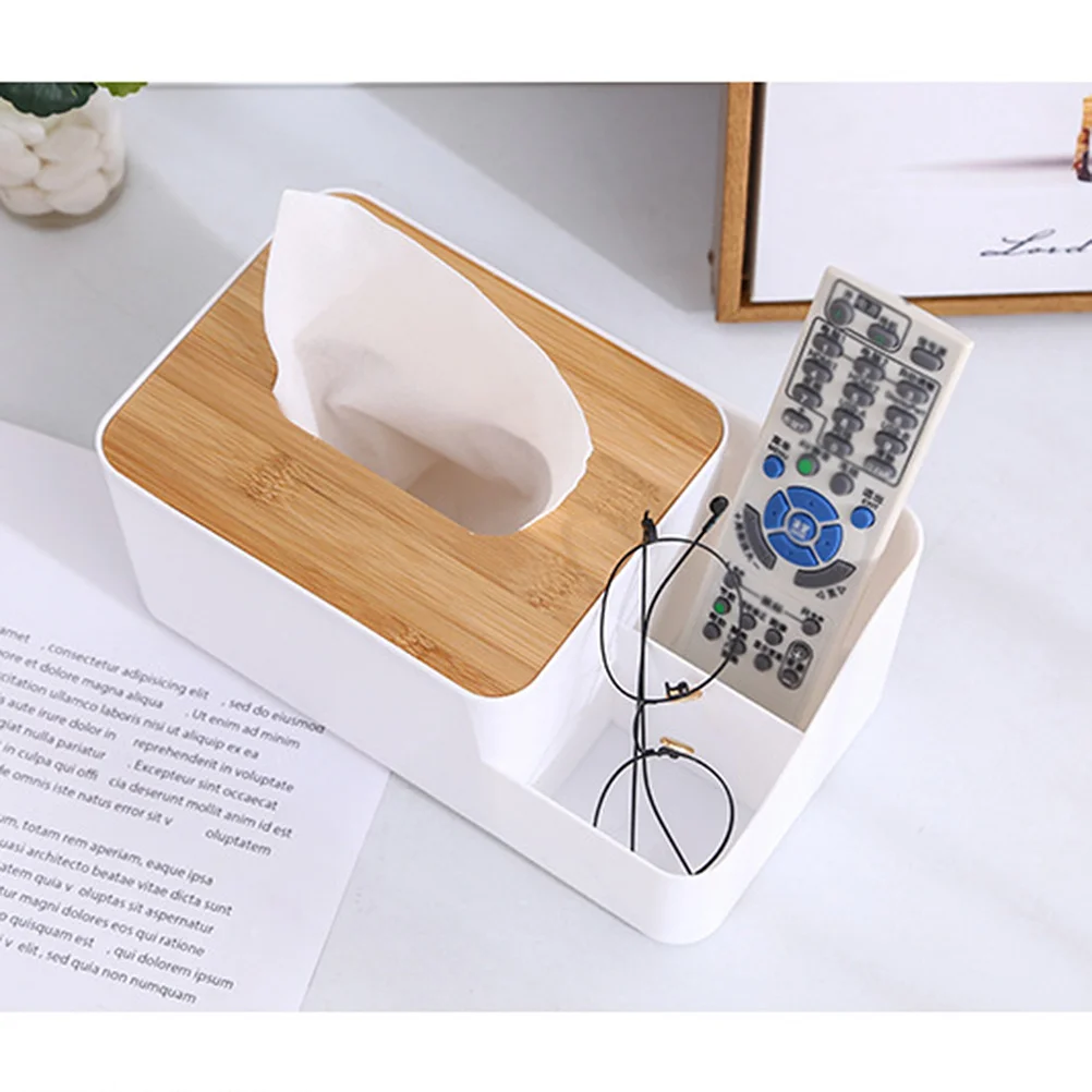 

Bamboo Wood Cover Plastic Tissue Box Wear-Resistant Napkin Towel Container Desktop Storage Box Paper Towel Holder for Living