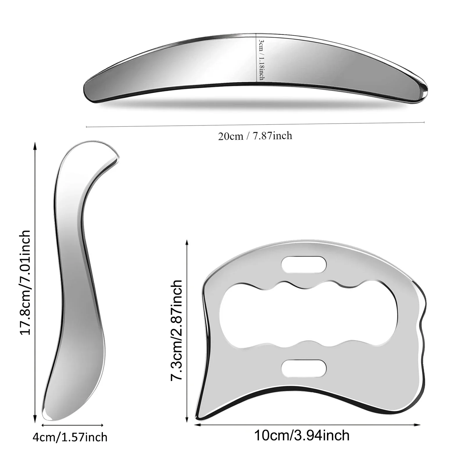 3 in 1 Stainless Steel Gua Sha Massage Tools-Scraping Massage Tools Muscle Scraper Tool for Back,Arms Derma Edge Massage Tool