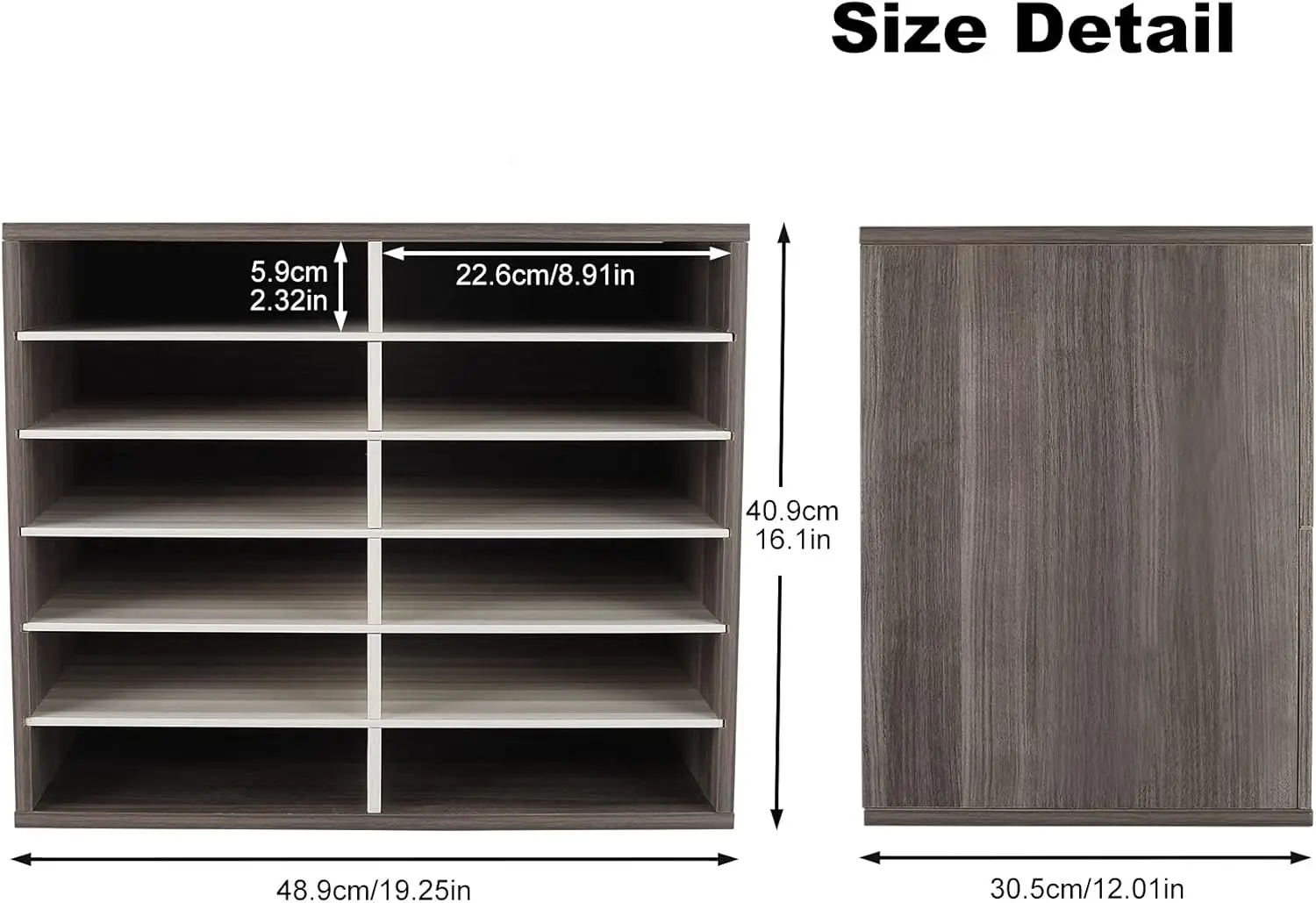 منظم ورق مكتب خشبي مع 12 رفًا قابل للتعديل، يحمل 6000 ورقة مقاس A4، رمادي/أبيض قديم للفصول الدراسية والمكتب والمنزل