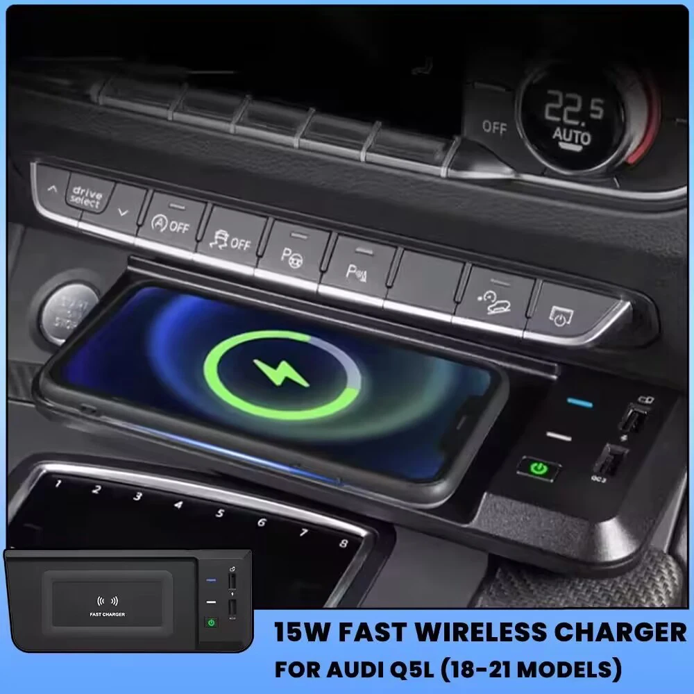 

15W Fast Wireless Charger For Audi Q5 SQ5 2018-2020 USB Multi-socket Phone Charging Mobile Holder Central Control Accessories