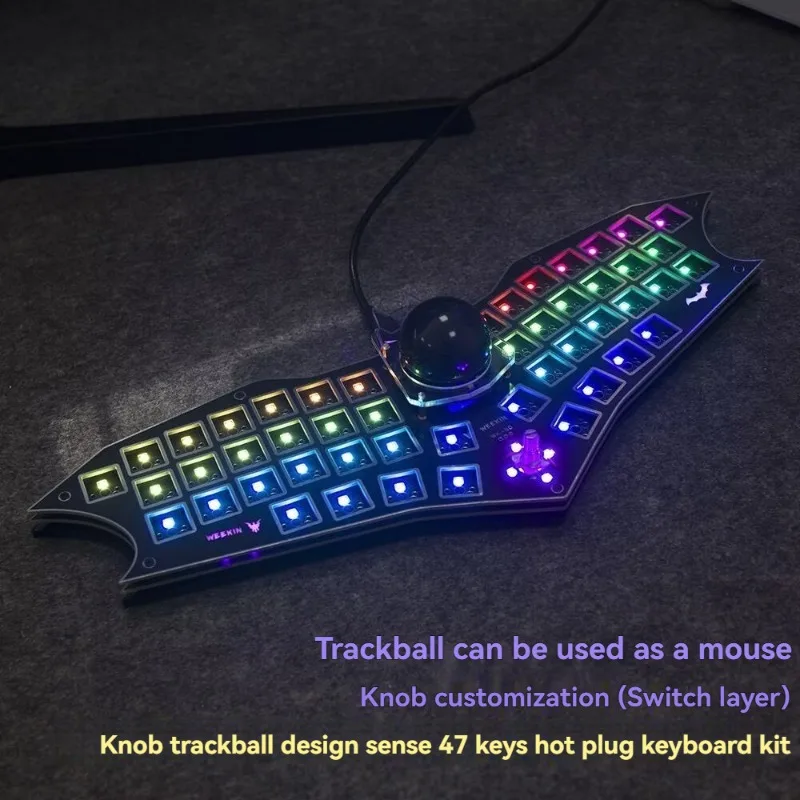 Trackball Mechanical Keyboard Kit RGB VIA Customization Hot Swap 47 Keys Multi-function Knob Macro Recording Accessories DIY