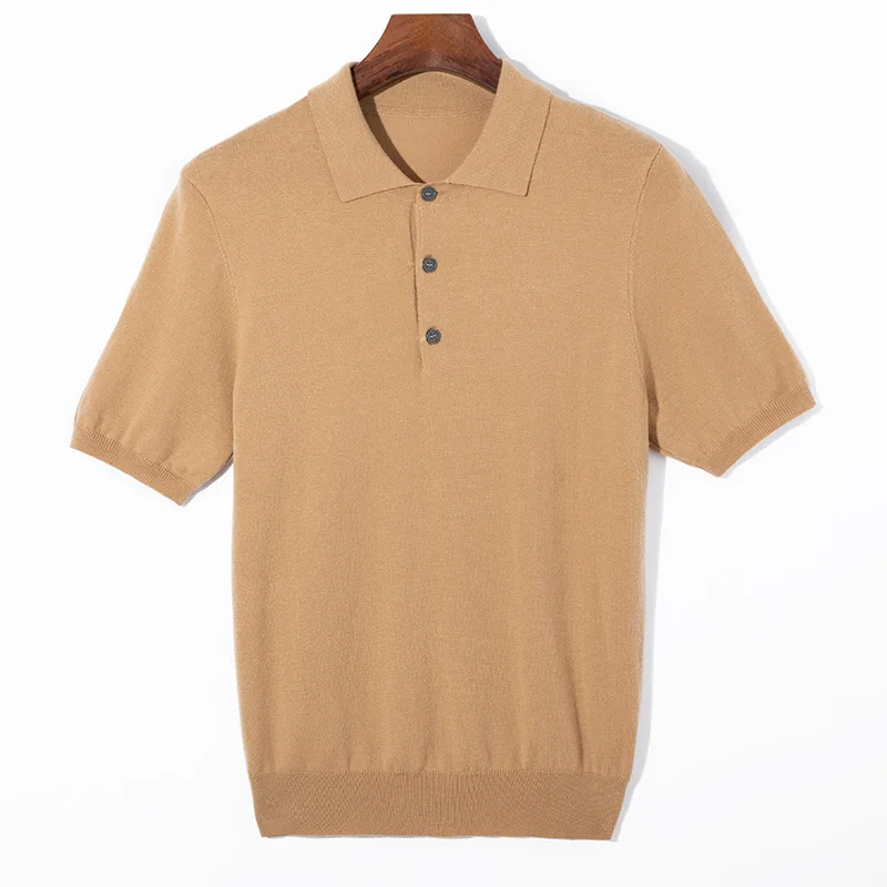 Polo Triblockchain en Laine Pure pour Homme, Vêtement de Loisirs, de Couleur Unie, Slim, à Manches Courtes, Respirant, Nouvelle Collection Été 100%