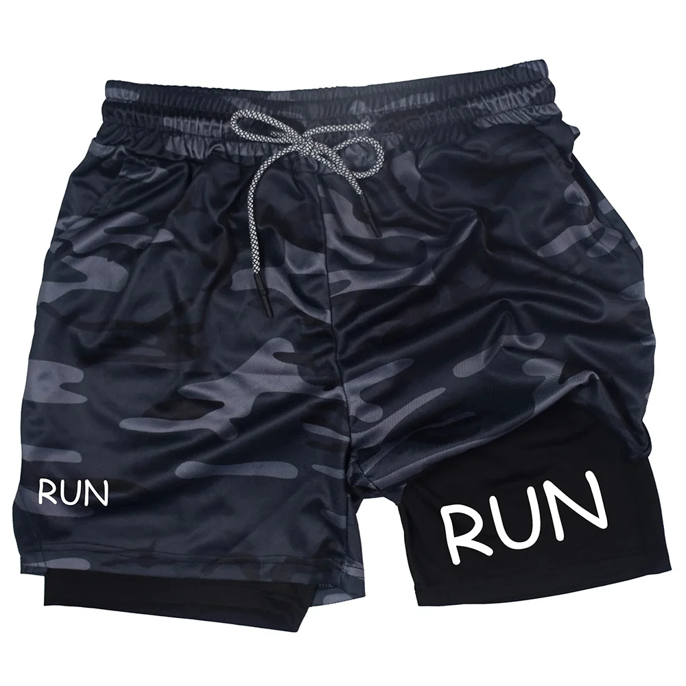 Pantaloncini sportivi stampati da uomo: pantaloncini da allenamento 2 in 1 ad asciugatura rapida, doppio strato estivo per corsa e palestra RL10050