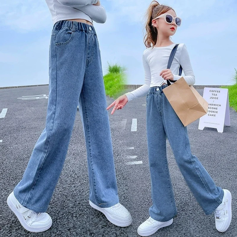 Autumn Winter Teenager Girls Denim Wide Leg Pants Children Trousers New Fashion Girls Jeans 5 6 8 10 12 13 14 Years Kids Clothes