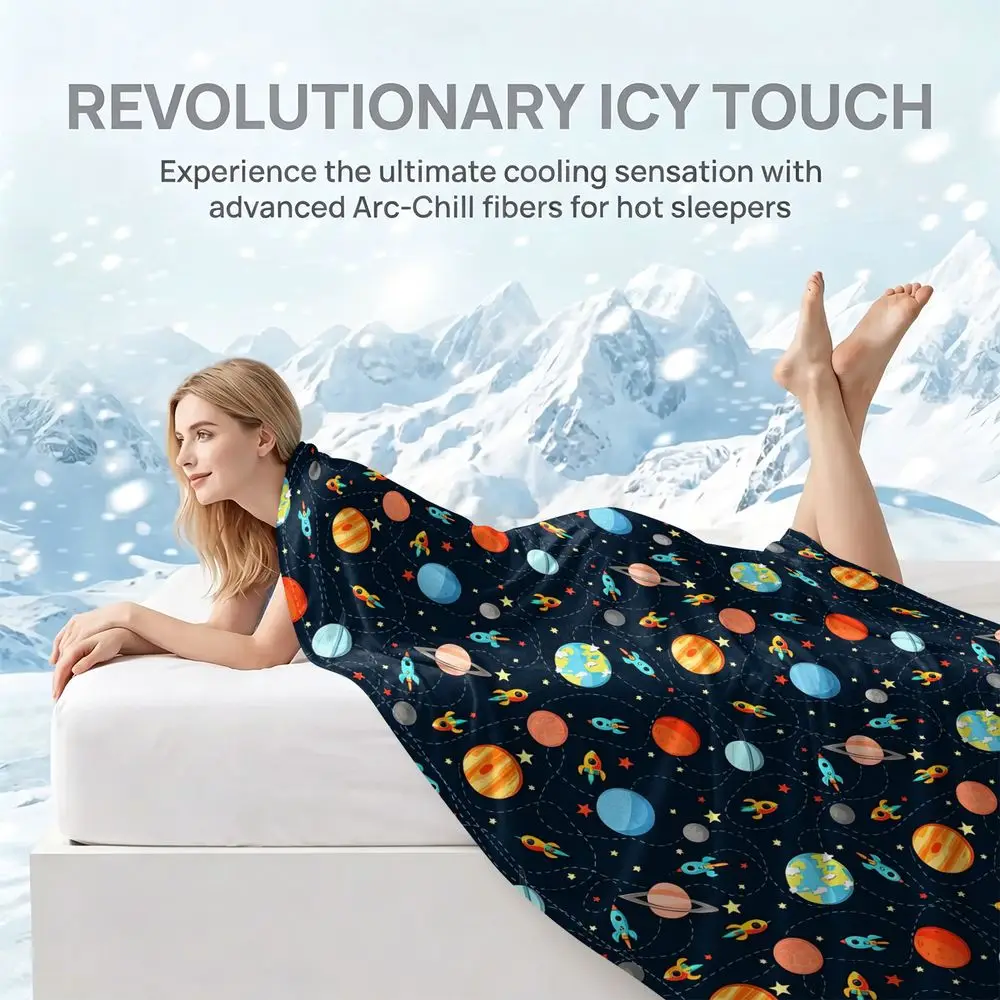 Space Planet Rocket Cooling blanket Q MAX 0.3 Ultra Cool Thin Throw Astronomy Fan Hobby Room Night Mat