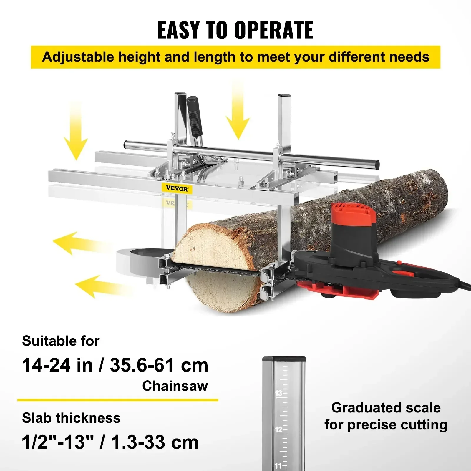 Vevor Kettingzaag Molen Planking Frezen 14-24 Inch Geleidestang Hout Hout Hout Snijden Zagerij Aluminium Stalen Ketting Zaagmolen