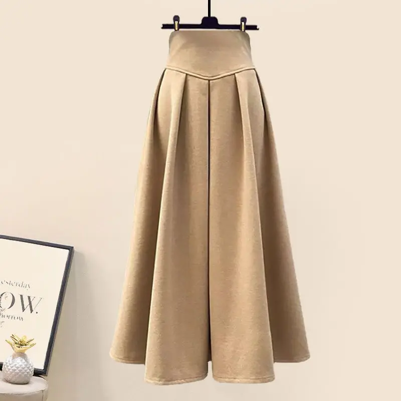 Autumn Winter Casual Outfits For Women's Fashion Retro Slim Doll Neck Striped Sweater High Waist Half Skirt Two Piece Set