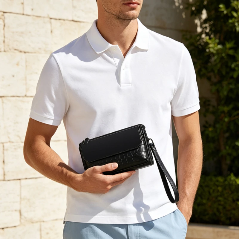 Men's Genuine Cowhide Leather Shoulder Crossbody Bag Versatile Small Clutch Handbag Multi-functional