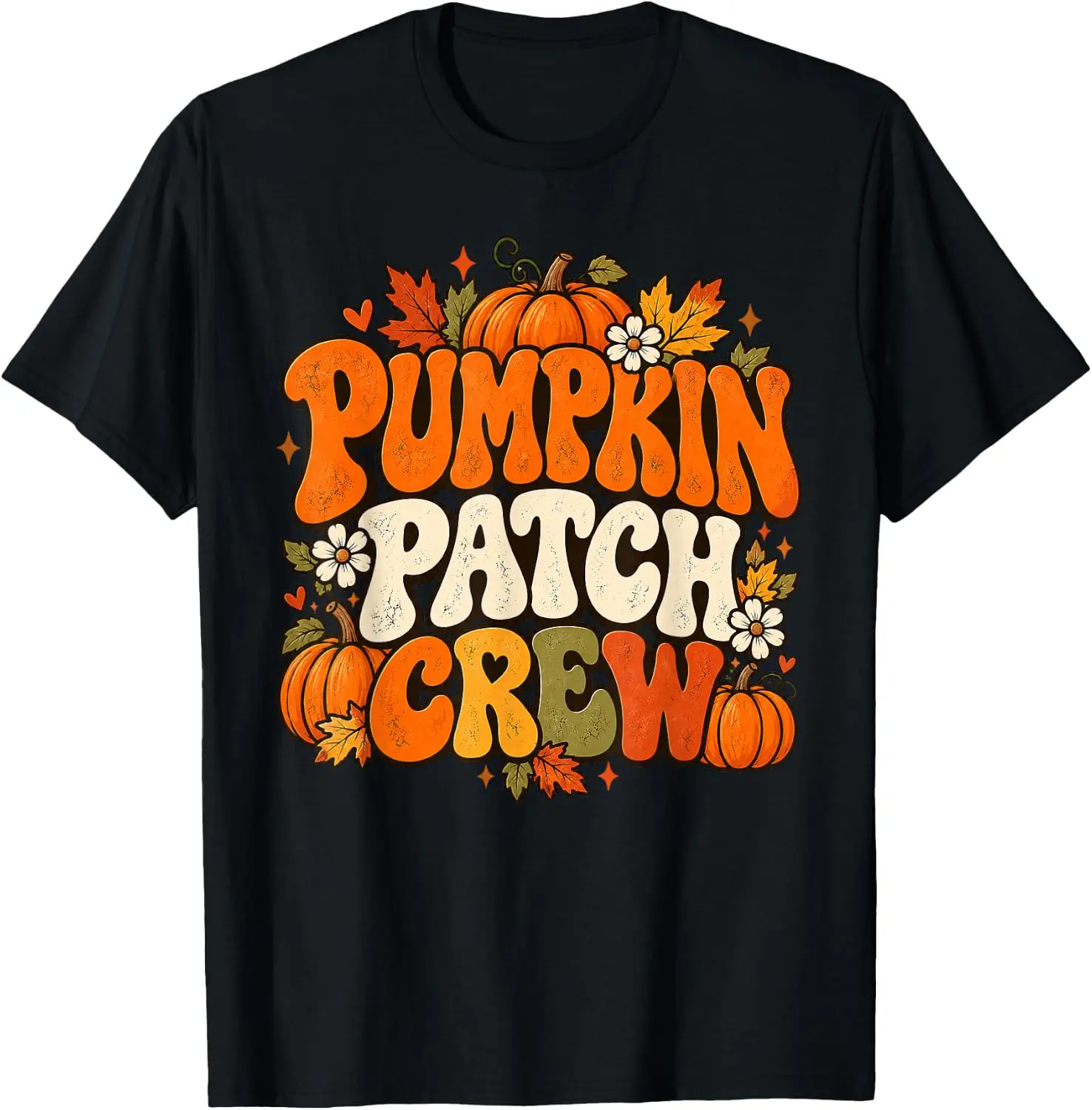 Patch Crew Fall Pumpkin Autumn Matching Family T-Shirt Premium heavyweight pure cotton—stylish, versatile, and unisex; a perfect Christmas gift suitable for year-round wear.