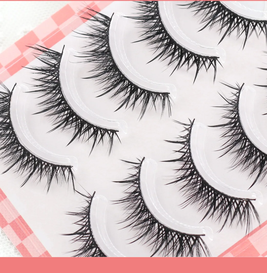 5 Pairs Black Stem Stripes Lashes Manga Feeling Wet Tip False Eyelashes Natural Long Fluffy Eyelashes Women Girls Makeup Tools