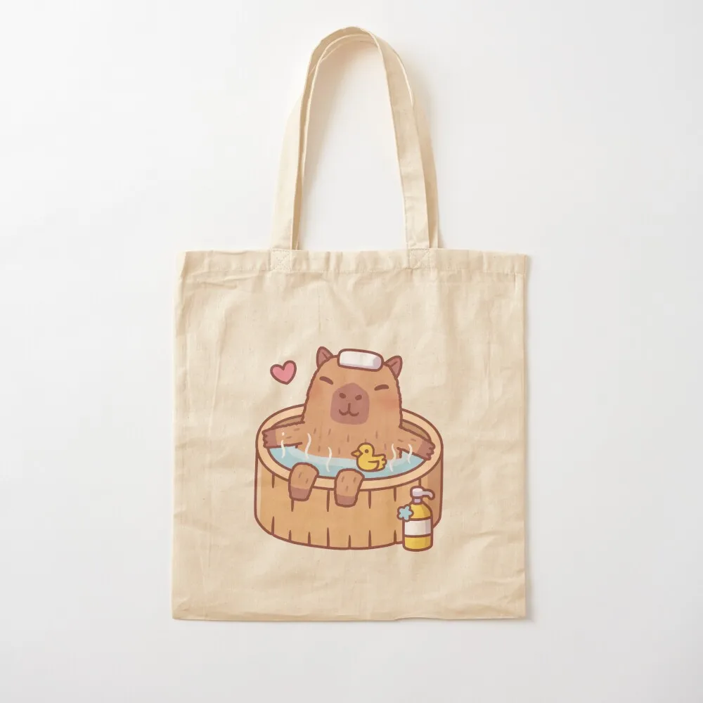 Cute Capybara and Ducky Relaxing in Hot Bath Tote Bag Lady bags Custom bag Canvas Tote Bag