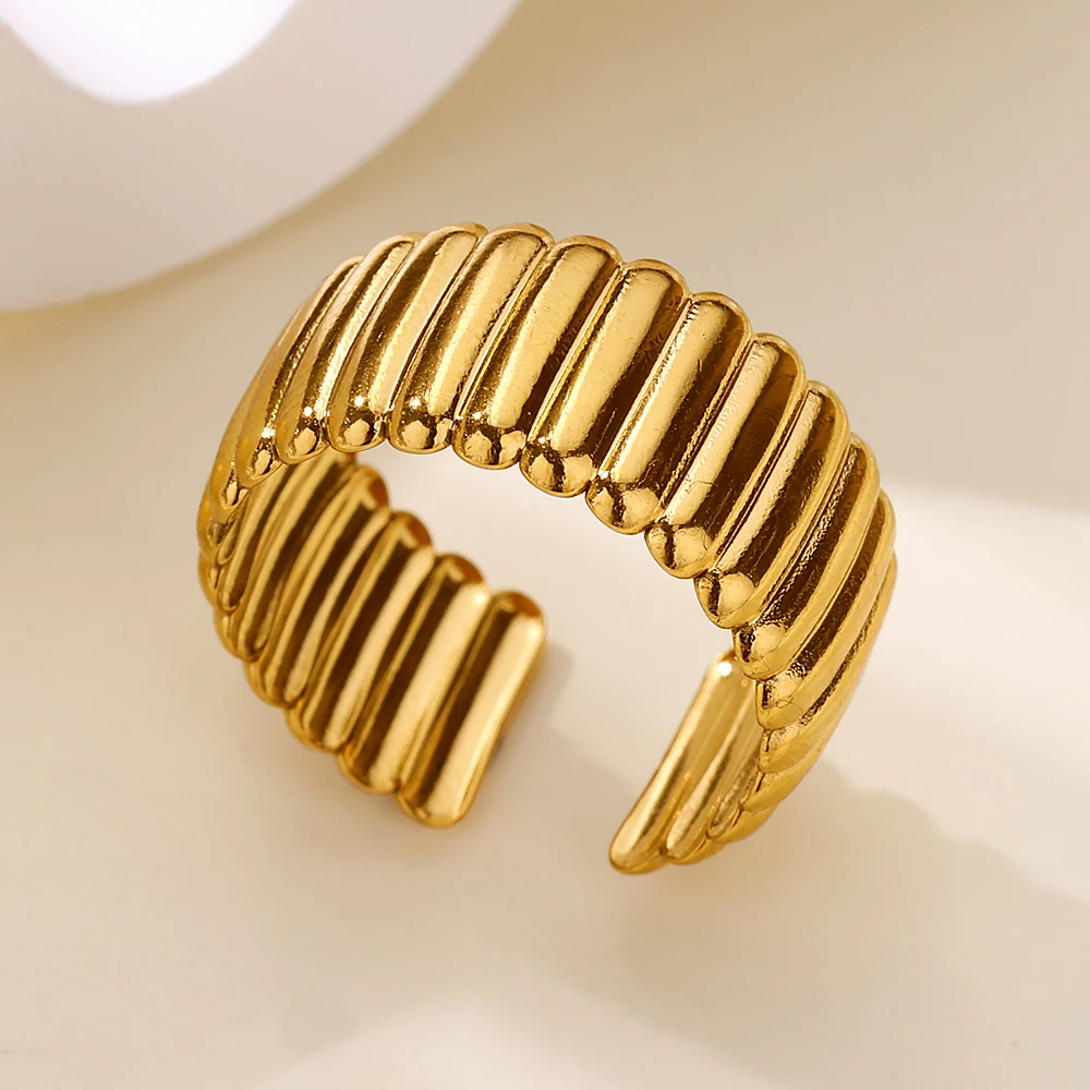 Vertical Stripes Rings for Women Geometric Stainless Steel Ring Classic Vintage Femme Aesthetic Jewelry Finger Accessories y2k