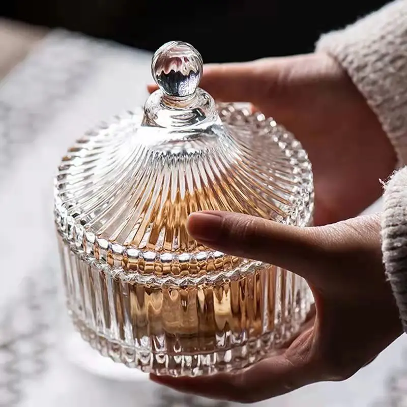 Glass Jar Jewelry Storage French Style Ashtray Candy Jar Cotton Swab Flower Tea Storage Jar Desktop Decoration Glass Sugar