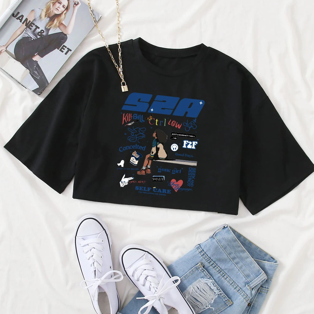 SZA S.O.S Album Girls O-Neck Casual Women Crop Shirts for Fan Gift Tops