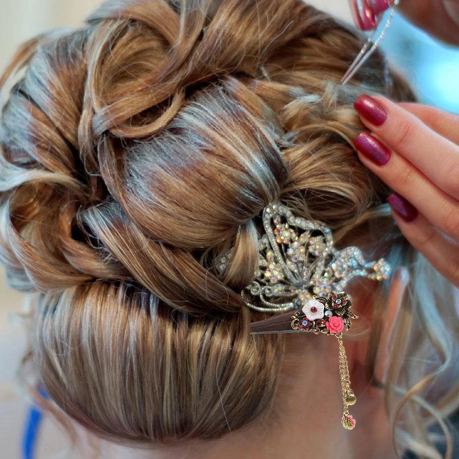 

Деревянная палочка для волос в стиле ретро, винтажная бронзовая заколка для волос, традиционная классическая заколка для волос для женщин, кофейный цвет, случайный узор, легкий вес