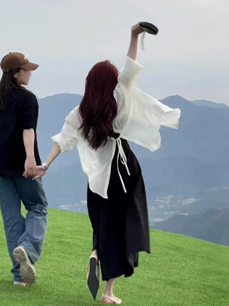 

Lightweight Sun Protection Silk Blouse Open Back Design Summer New Style Women's Strap Outerwear Cardigan Translucent Chiffon...