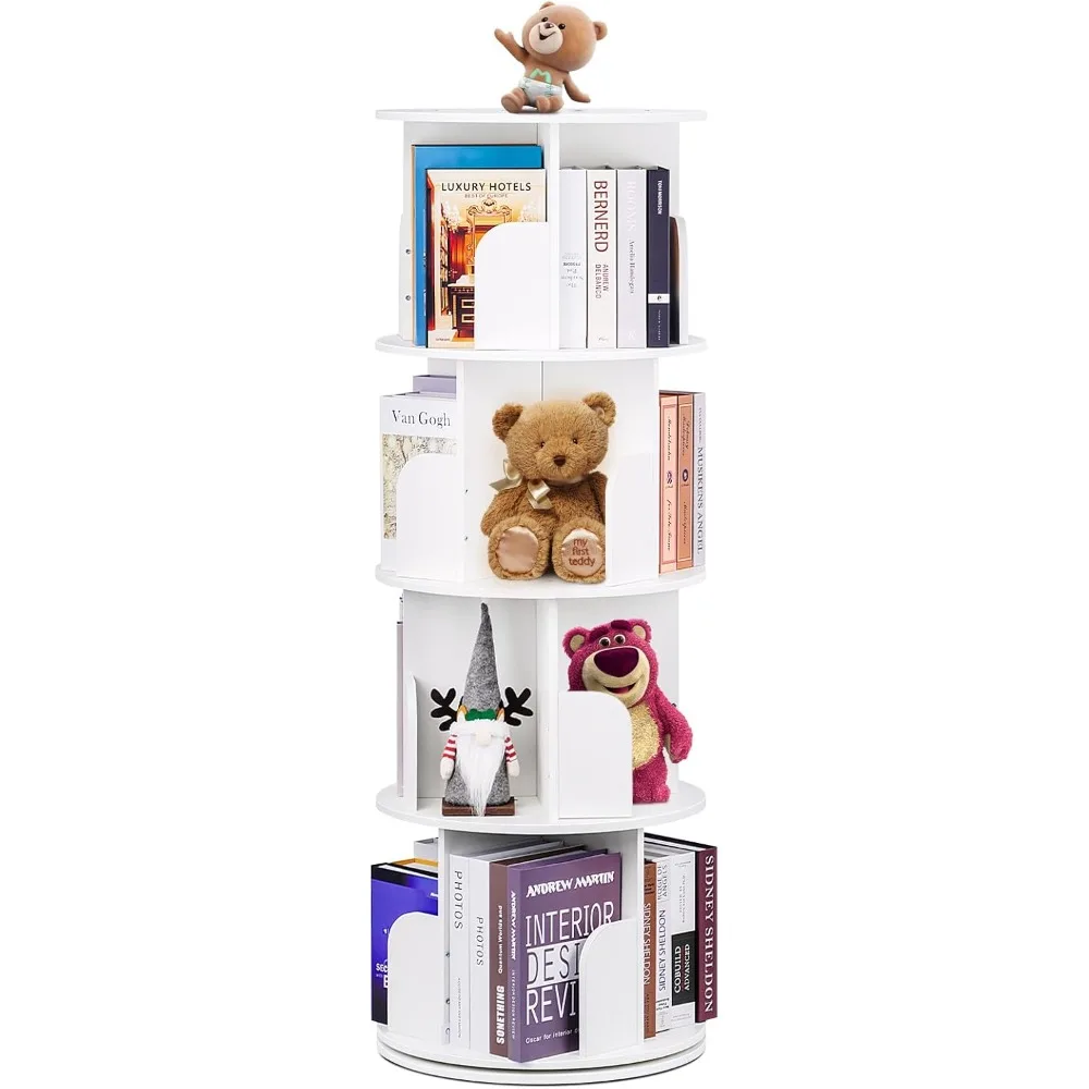 

2024 New 4 Tier Rotating Bookshelf kids, Small Corner Bookshelf for Small Space, 360 Display Floor Standing Bookcase Storage