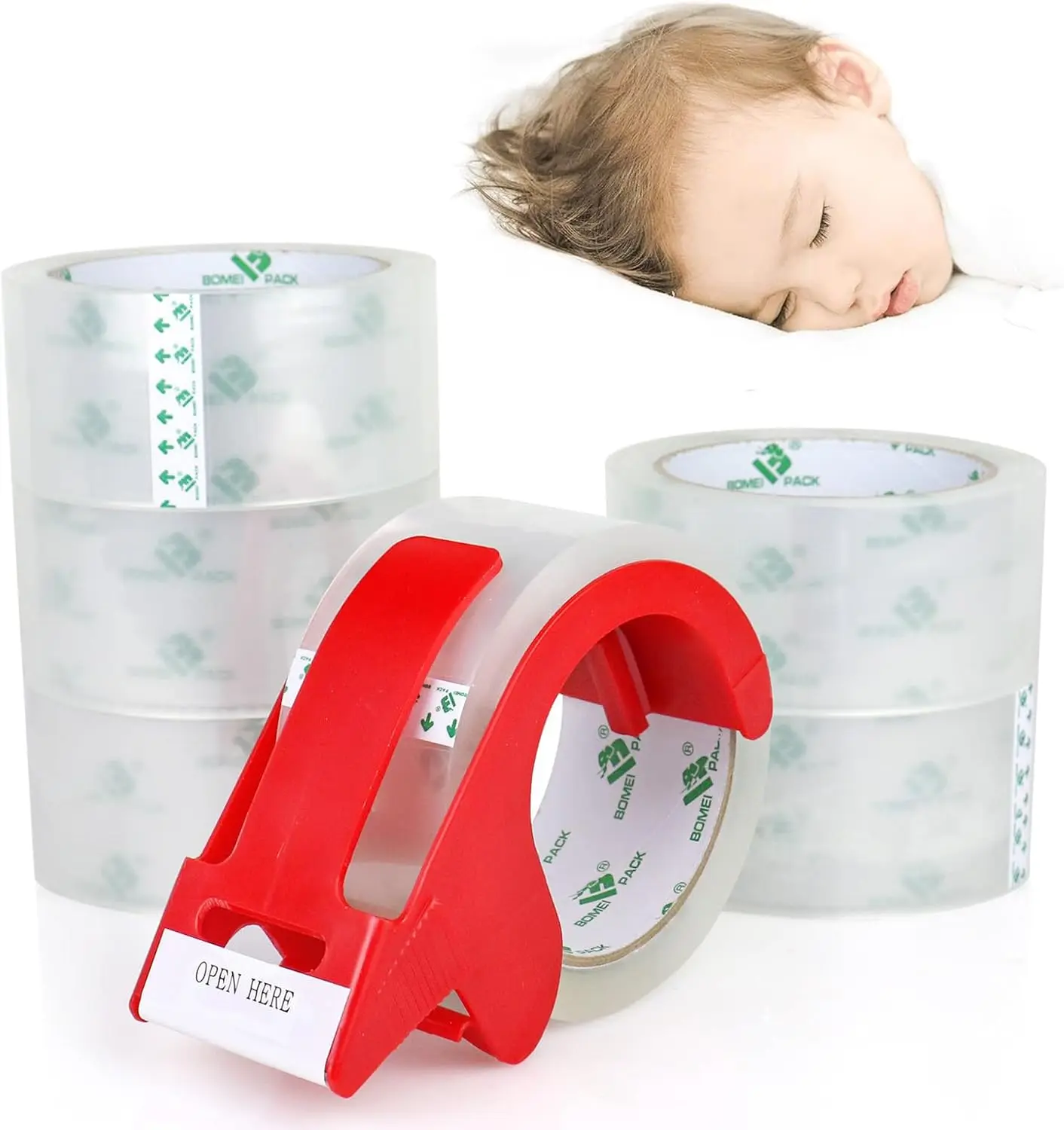 

Clear Packing Tape Refill Rolls, Heavy Duty 2.4Mil 1.88Inch 55Yards 6 Rolls with Dispenser, No Noise Quiet for Sealing Shipping