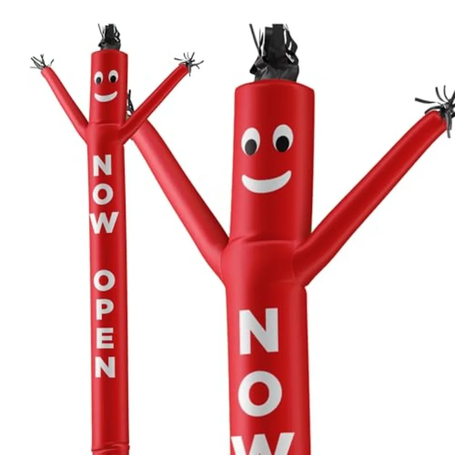 Business promotion: polyester inflatable tube man, 20 feet tall, vibrant red and yellow, weather-resistant with reinforced seam