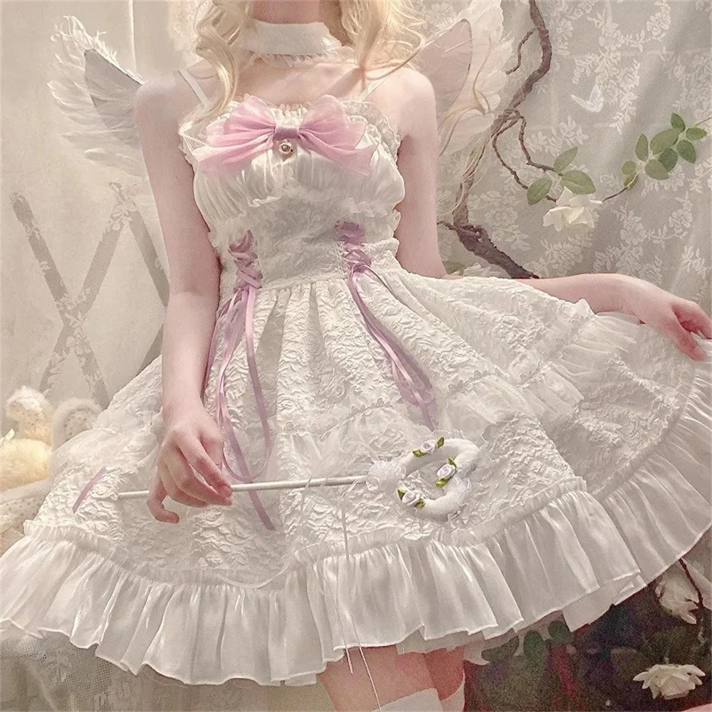 

Women Lace Bow Ruffles Bandage Princess Mini Dresses Victorian Vintage Gothic Lolita Jsk Dress Girls Harajuku Kawai Y2k Vestidos