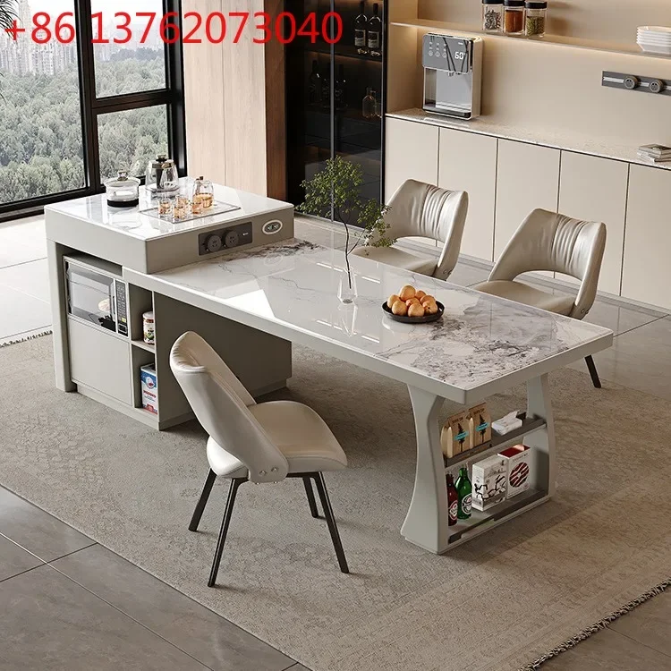 

Современный простой домашний обеденный стол из суперкристаллического камня 2025 года с интегрированной электрической выдвижной столешницей