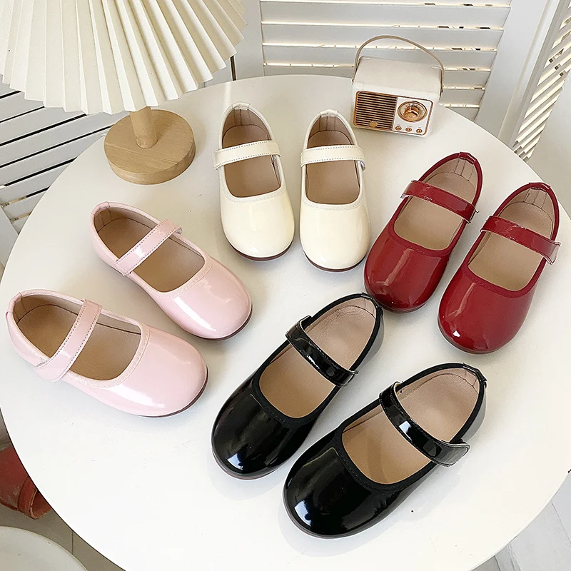 Summer Girl's Mary Janes Plain Design Glossy All-match Kid's Flat Shoe Solid Colors Anti-slip Cute Fashion Children Shoes 7-12Y