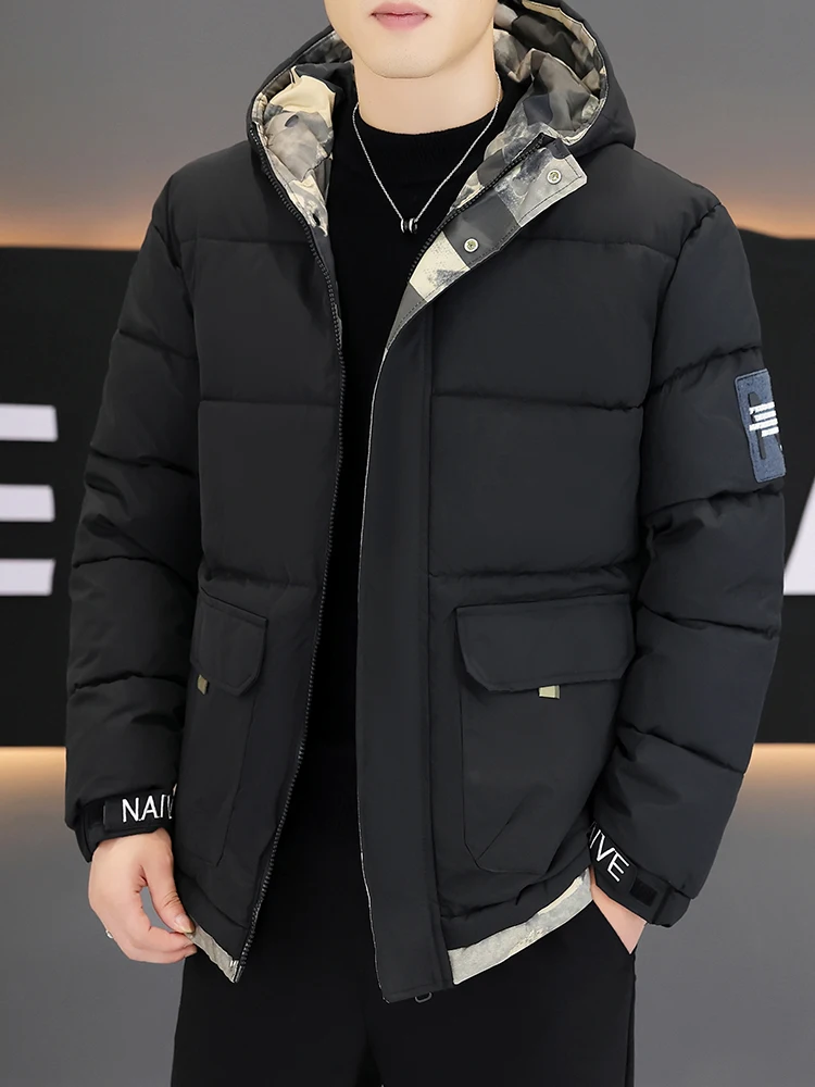 

Мужская утепленная хлопковая куртка с капюшоном, теплая зимняя куртка, молодежная модная куртка для защиты от холода, рабочая одежда, куртка с длинными рукавами на молнии