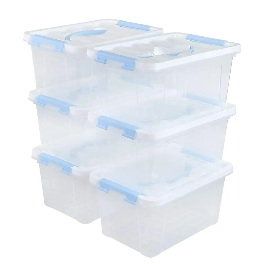 

Набор из 6 прозрачных пластиковых контейнеров для хранения объемом 6 кварт с крышками, защелками и ручками