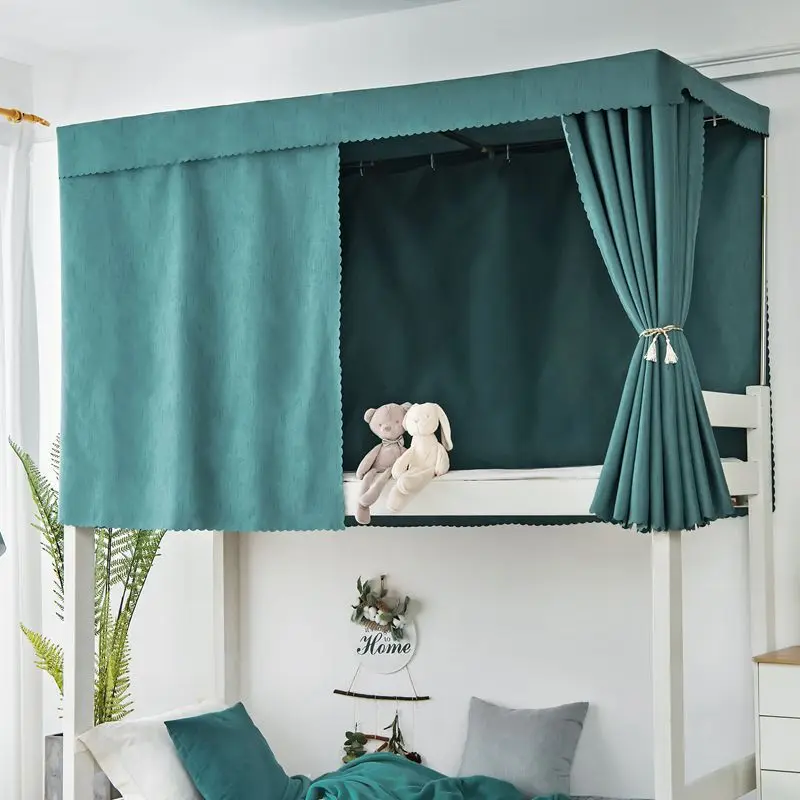 Thickened Cotton and Linen Bed Curtain for College Students, Strong Shading, Under the Monochromatic Mosquito Net