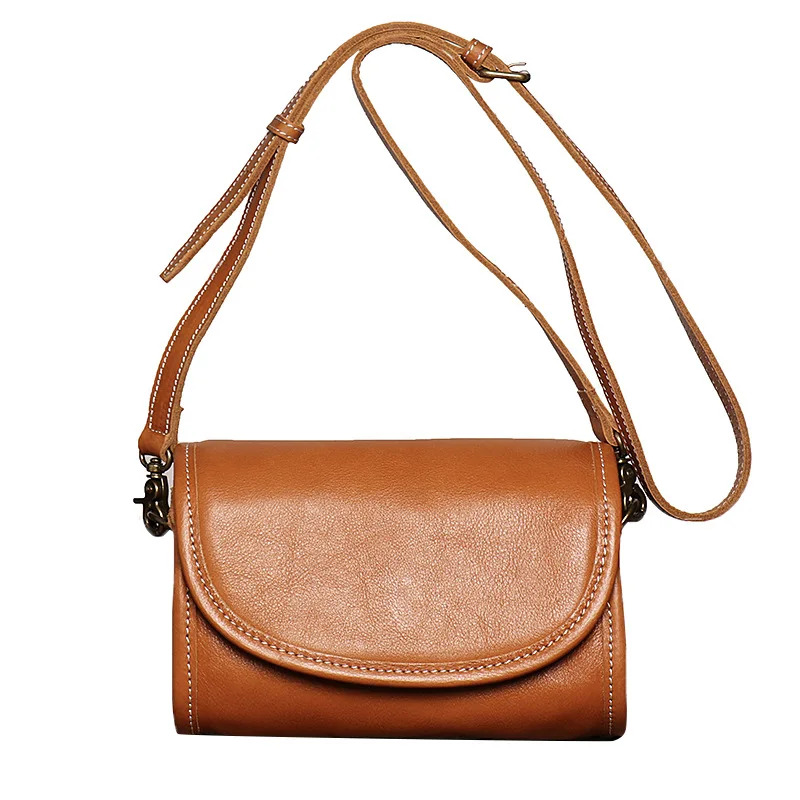 

Genuine Leather Women Solid Flap Crossbody Bag Small Vintage Purse