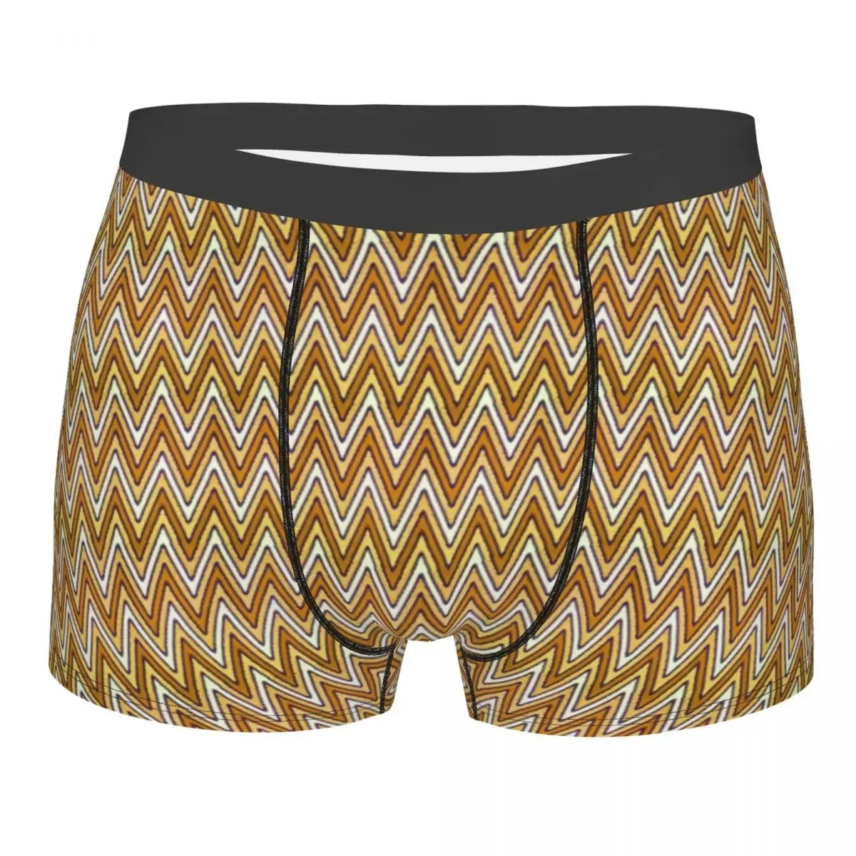 Custom Male Fashion Orange Chevron Retro Pattern Underwear Boxer Briefs Soft Shorts Panties Underpants