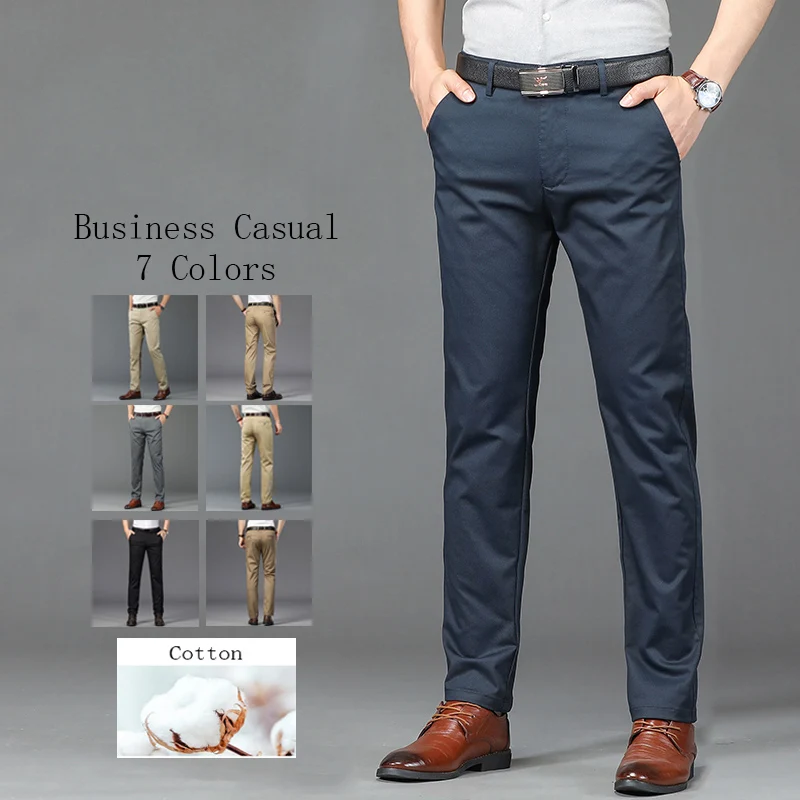 

Men's 7 Colors Fashion Thin New Elastic Slim Straight Loose Comfort Pants Business Casual Tencel Cotton Brand Trousers