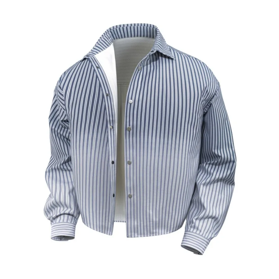2026 Autumn New Striped Gradient Color Long Sleeved Shirt Men's Loose and Versatile Shirt Jacket