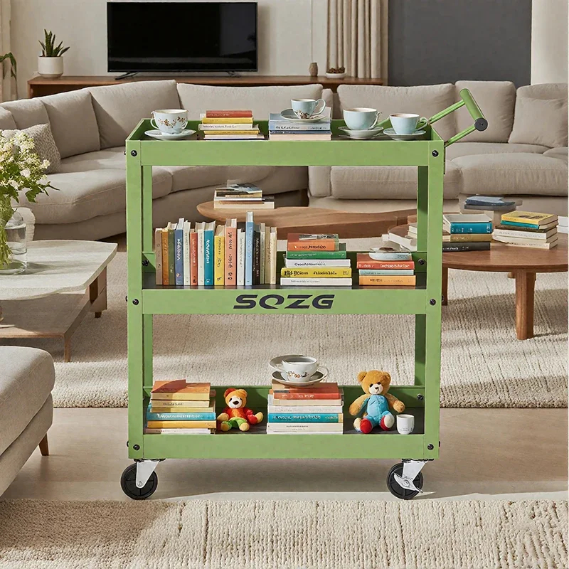 Household three-layer trolley, movable trolley, daily necessities storage, floor shelf, books, green plants trolley