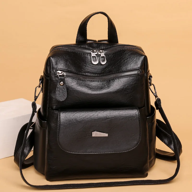 Fashion Women’s Backpack High Quality Pu Leather Simple Backpack Large Capacity Antitheft Shoulder Handbags Teenage School Bags