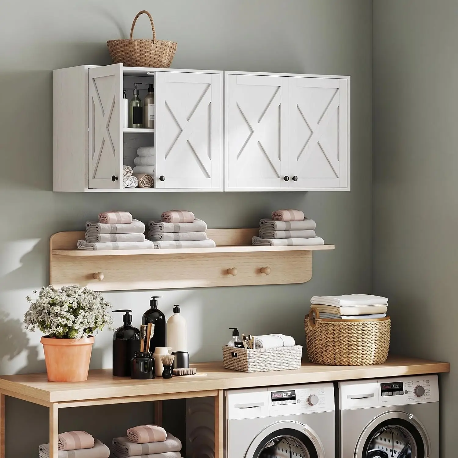 Farmhouse Wall Mounted Laundry Cabinet 24
