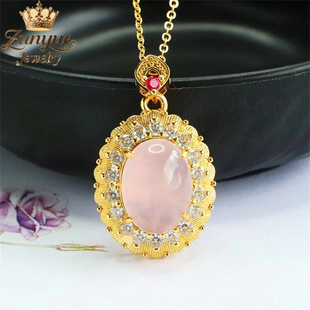 

Natural Rose Crystal Hollowed-Out And Inlaid Diamond Heart Pendant Luxury Quality Fashion Jewelry Exquisite Elegant Popular Gift