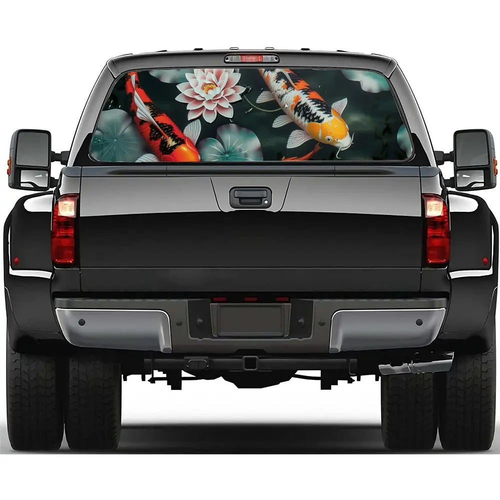 

Роуминг японский цветок кои наклейка на заднее лобовое стекло автомобиля окно грузовика прозрачная перфорированная виниловая наклейка на заднее окно Декор подарок