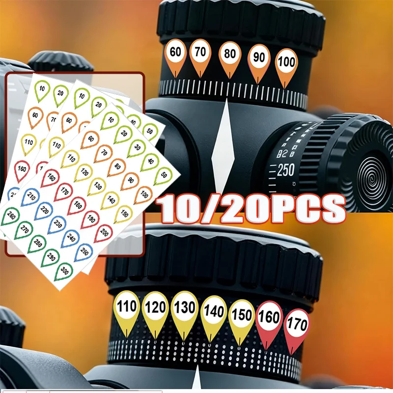 10/20 Sheets Rifle Scope Turret Stickers, Rifle Scope Turret Tags for Close-Range & Mid-Range Precision Target Shooting Hunting